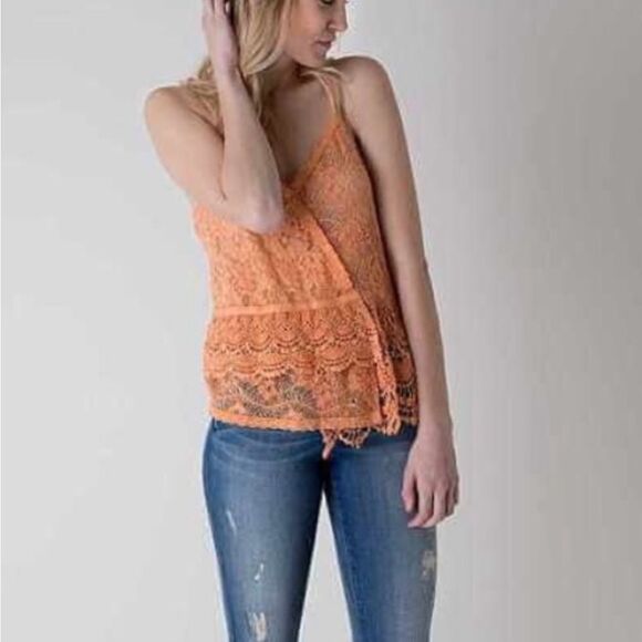 Gimmicks by BKE Size XL Peachy Orange Boho Lace Layered V Neck Tank Top - Picture 1 of 10